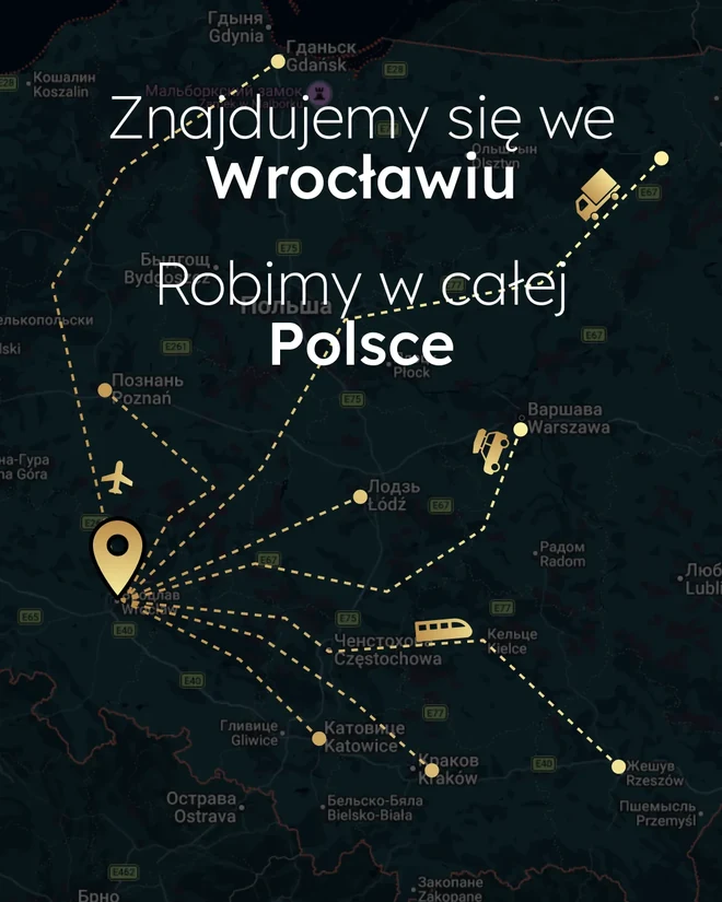 Map of Poland showing Wrocław and the service area