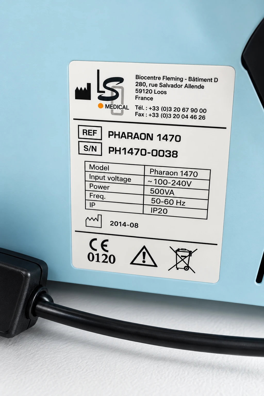 Tabliczka znamionowa Pharaon 1470 firmy LSO Medical z datą 2014-08